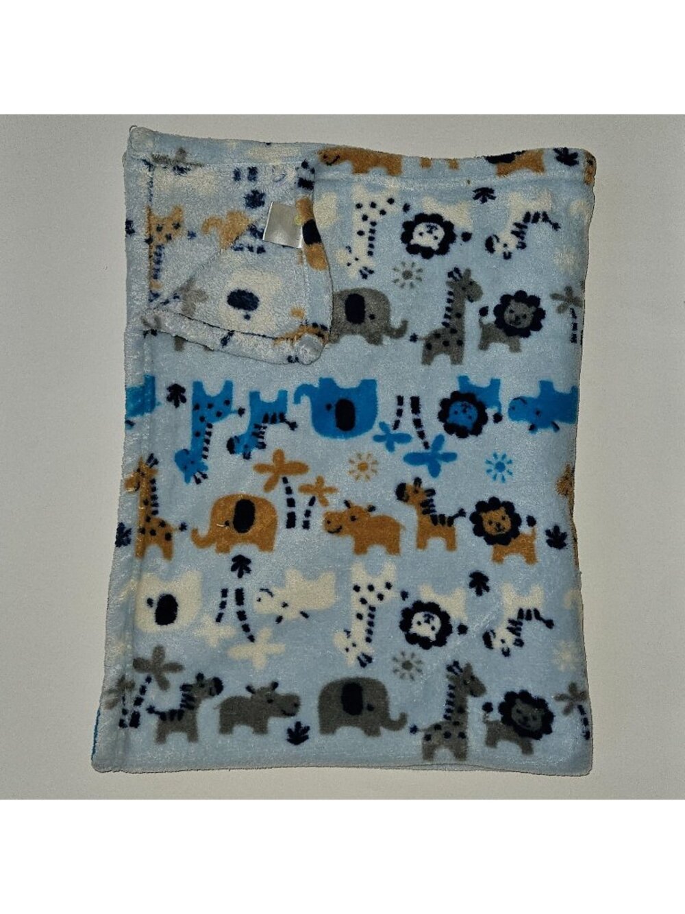Baby Gear Blue Fleece Blanket Elephant Lion Hippo Giraffe Zebra Gray Brown White